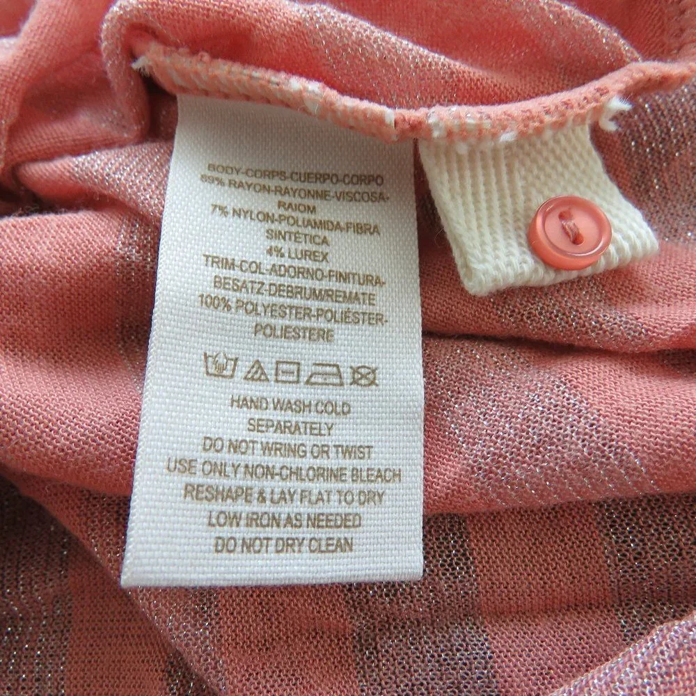FREE PEOPLE Peach Metallic Striped V-Neck Henley Top - Size S - Picture 16 of 16